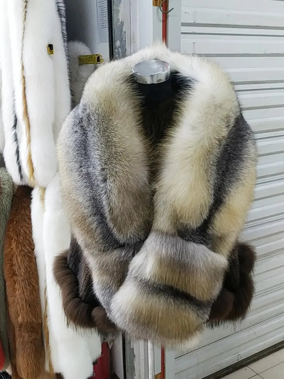 Genuine Fox Fur Scarf With Pockets And Luxe Silvery Undertone For Winter Glamour — Steel Gray | KIMLUD
