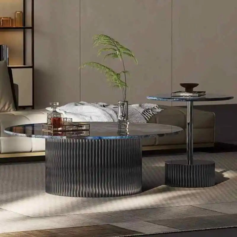 Metal Nordic Coffee Table Dual-Tier Round Top — Luna Grey | KIMLUD