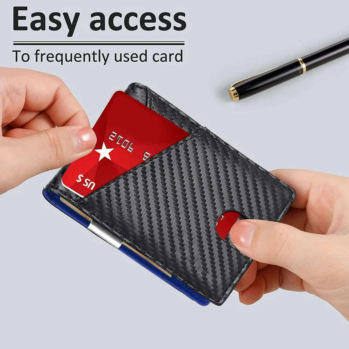 KIMLUD, RFID Blocking Men's Carbon Fiber Pattern Wallet Minimally Thin Double Fold Credit Card Holder Portable Front Pocket Wallet, KIMLUD Womens Clothes