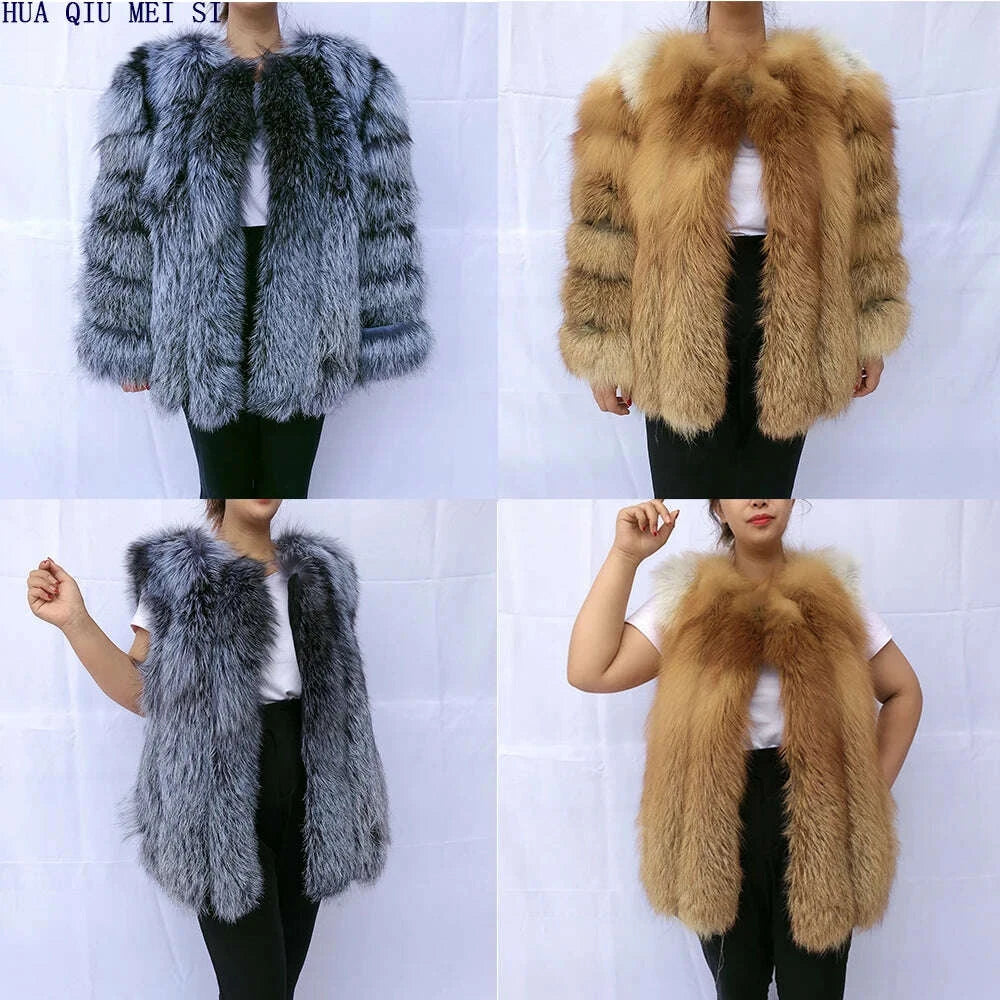 KIMLUD, Women's clothing fur coat red fox coat vertical stripe silver fox red fox fur coat fox fur coat women's natural fur coat coat, KIMLUD Womens Clothes