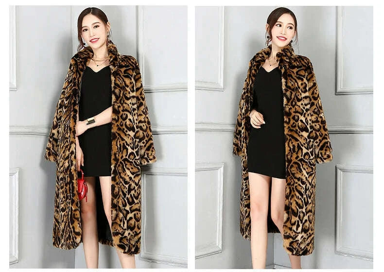 KIMLUD, Nerazzurri Autumn Winter Long Thick Warm Colorful Leopard Print Fluffy Faux Fur Coat Women Stand Collar Luxury Furry Overcoat, KIMLUD Womens Clothes
