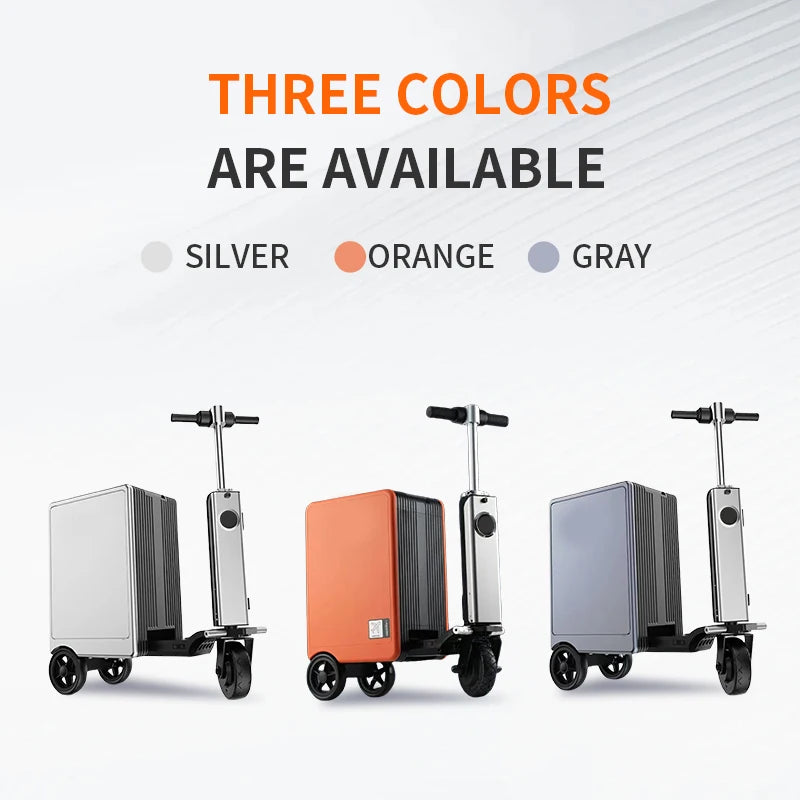 Smart ABS Luggage Scooter Bluetooth USB Charging Travel Trolley — Metallic Silver | KIMLUD