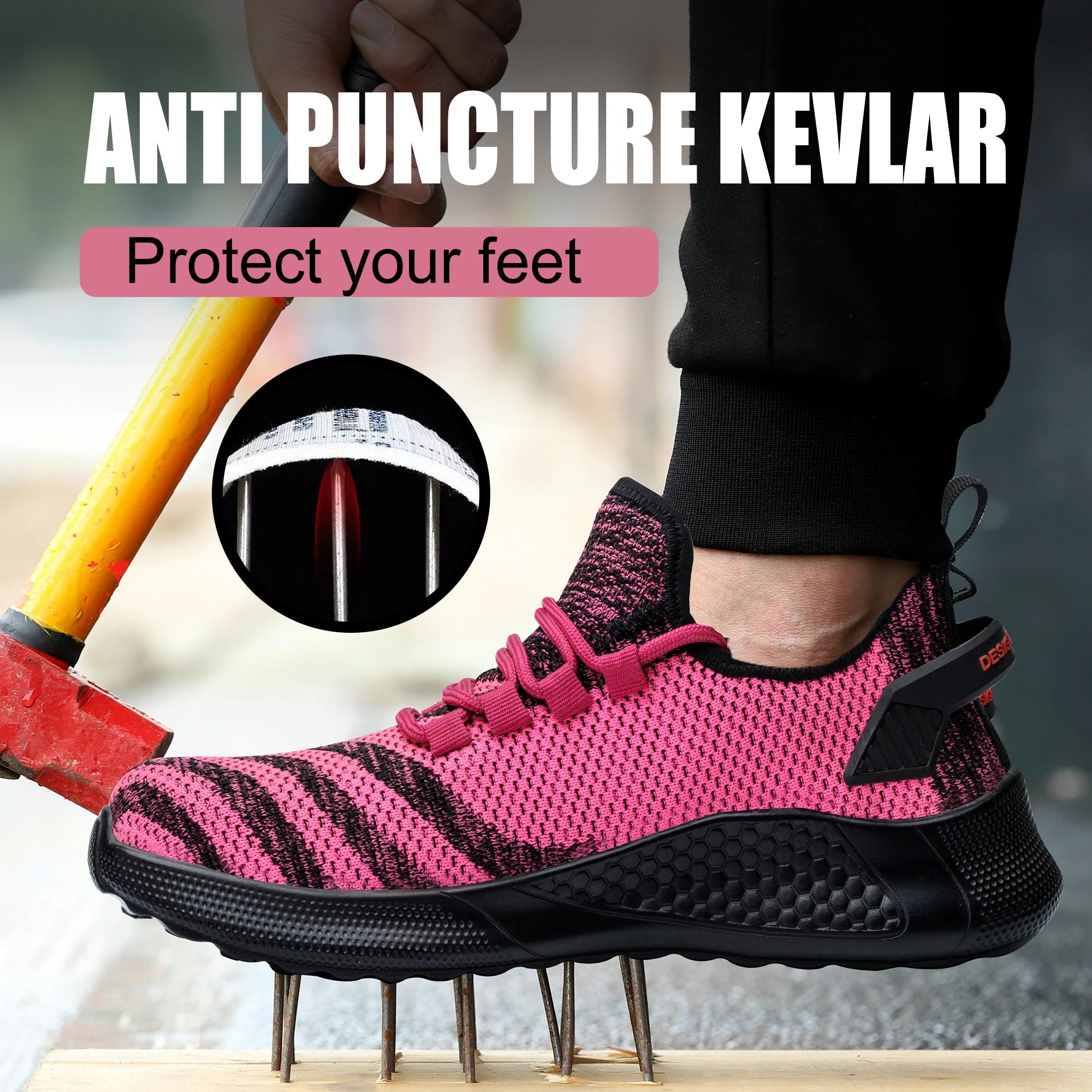 Lady Low Steel Toe Cap Cut Waterproof Winter Anti-Slip Industrial Work Safety Boots Unisex Pink Rubberized