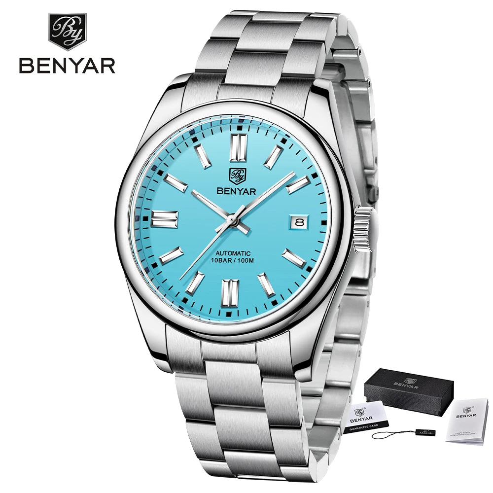 BENYAR Top Brand New Men Mechanical Wristwatches Stainless Steel Sports Automatic Watch 10Bar Waterproof Diving Watch for Men