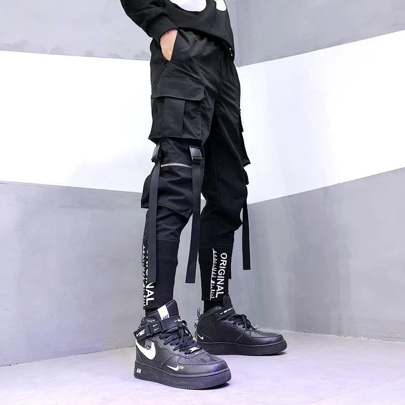 Harajuku Cargo Pants Techwear Joggers Multi Pocket Urban Streetwear Elements — Black | KIMLUD