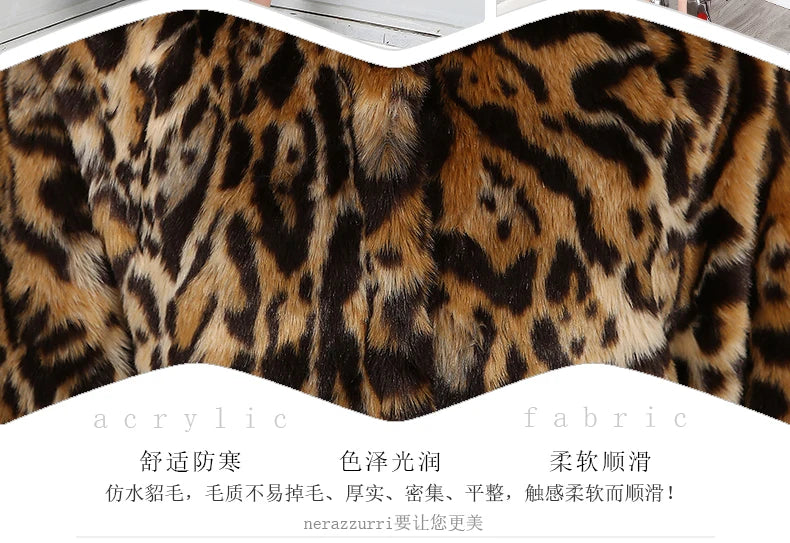 Nerazzurri Autumn Winter Long Thick Warm Colorful Leopard Print Fluffy Faux Fur Coat Women Stand Collar Luxury Furry Overcoat