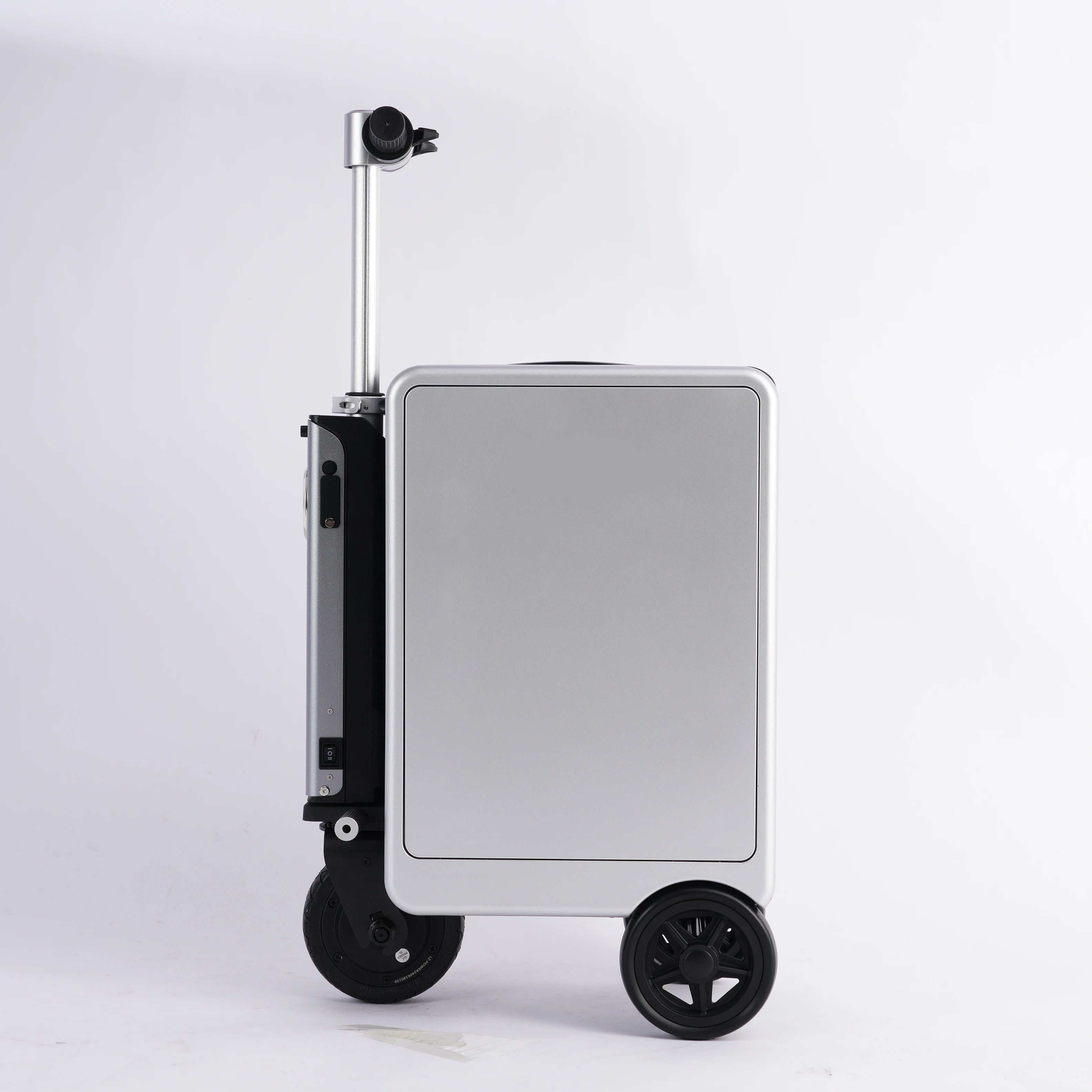 Smart ABS Luggage Scooter Bluetooth USB Charging Travel Trolley — Metallic Silver | KIMLUD