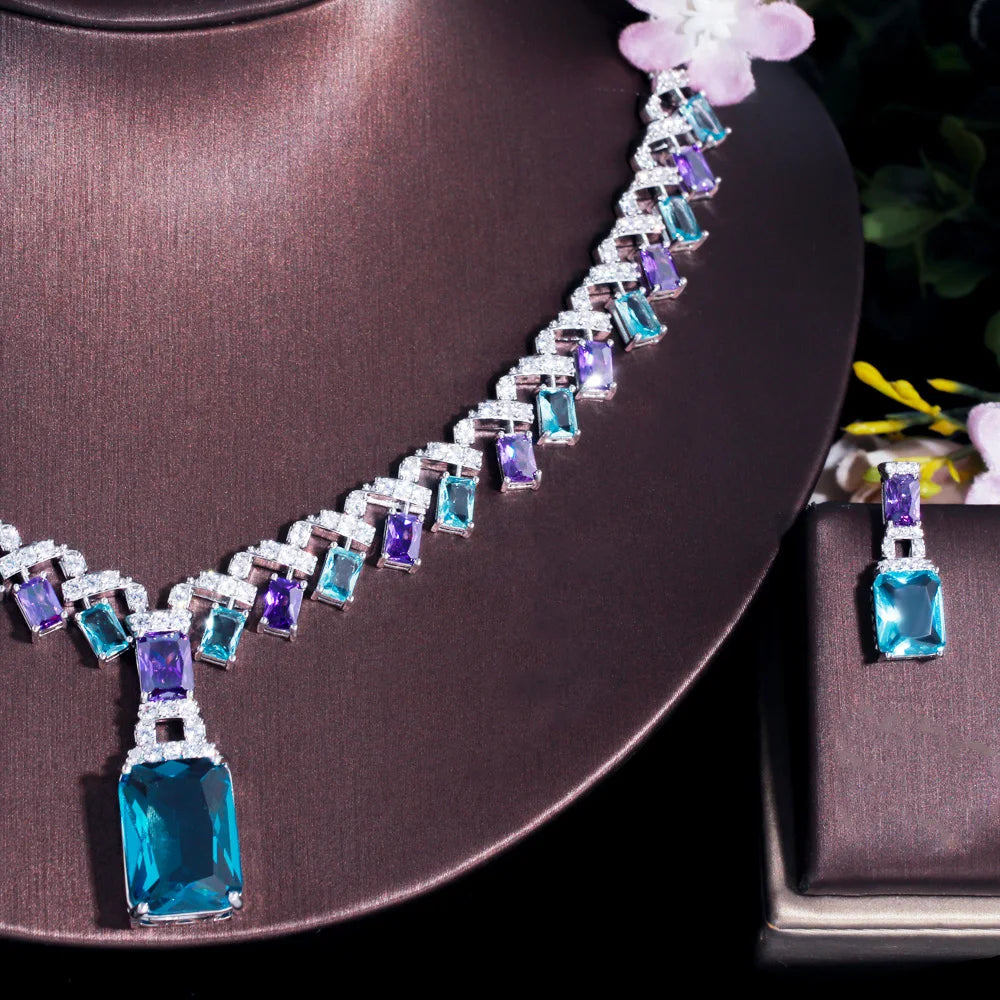 Necklaces – Water Drop Dangle – Cubic Zirconia – Purple Blue | KIMLUD