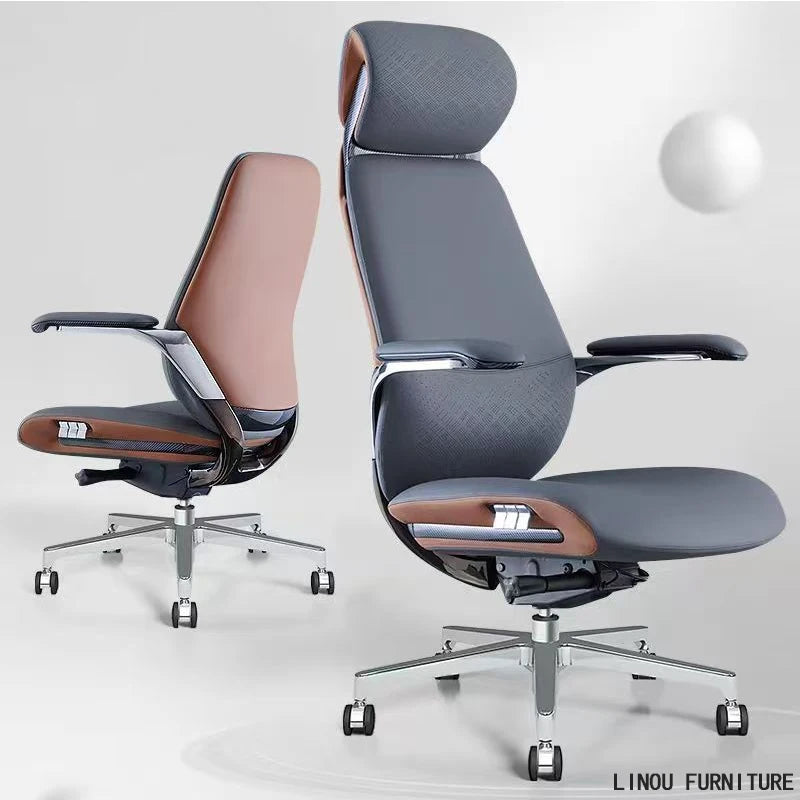 Leather Aluminum-Base Executive Chair — Brown | KIMLUD