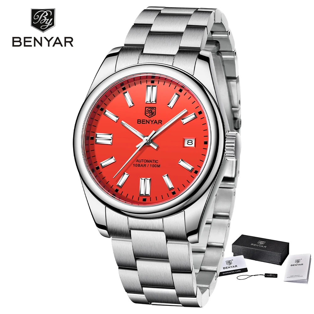 BENYAR Top Brand New Men Mechanical Wristwatches Stainless Steel Sports Automatic Watch 10Bar Waterproof Diving Watch for Men
