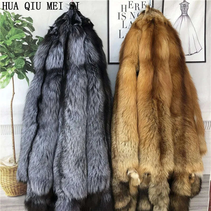 KIMLUD, Women's clothing fur coat red fox coat vertical stripe silver fox red fox fur coat fox fur coat women's natural fur coat coat, KIMLUD Womens Clothes