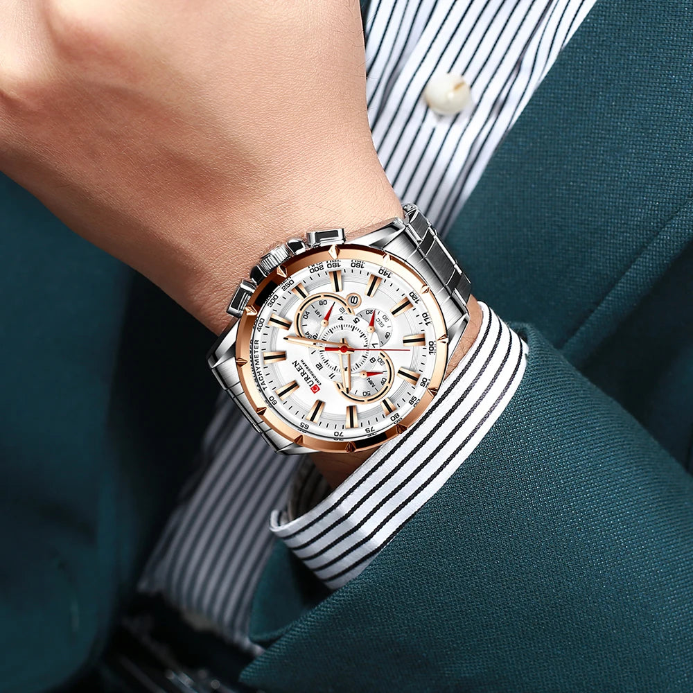 Stainless Steel Chronograph Watch — Silver | KIMLUD