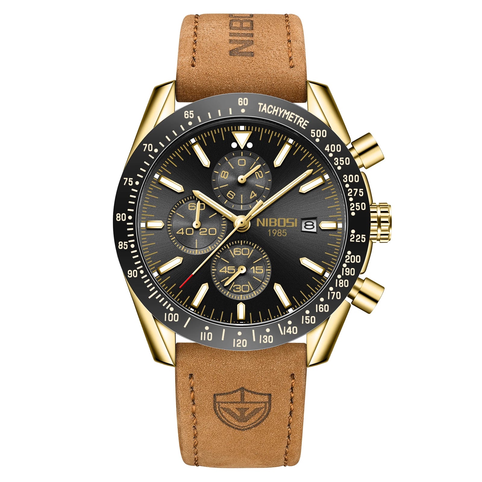 NIBOSI 2615 Business Style Men Watch Luminous Real Leather Band Wristwatch Silicone Strap Chronograph Quartz Watches