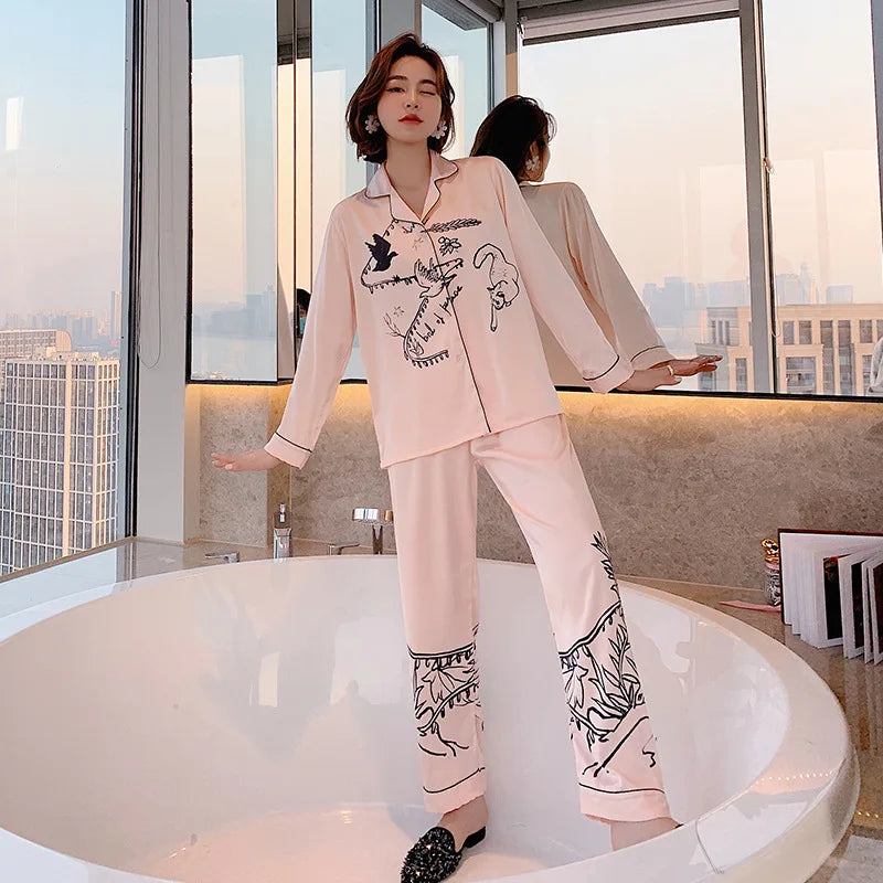 Pajamas Set – Luxury Animal Graffiti Print – Polyester Stretch | KIMLUD