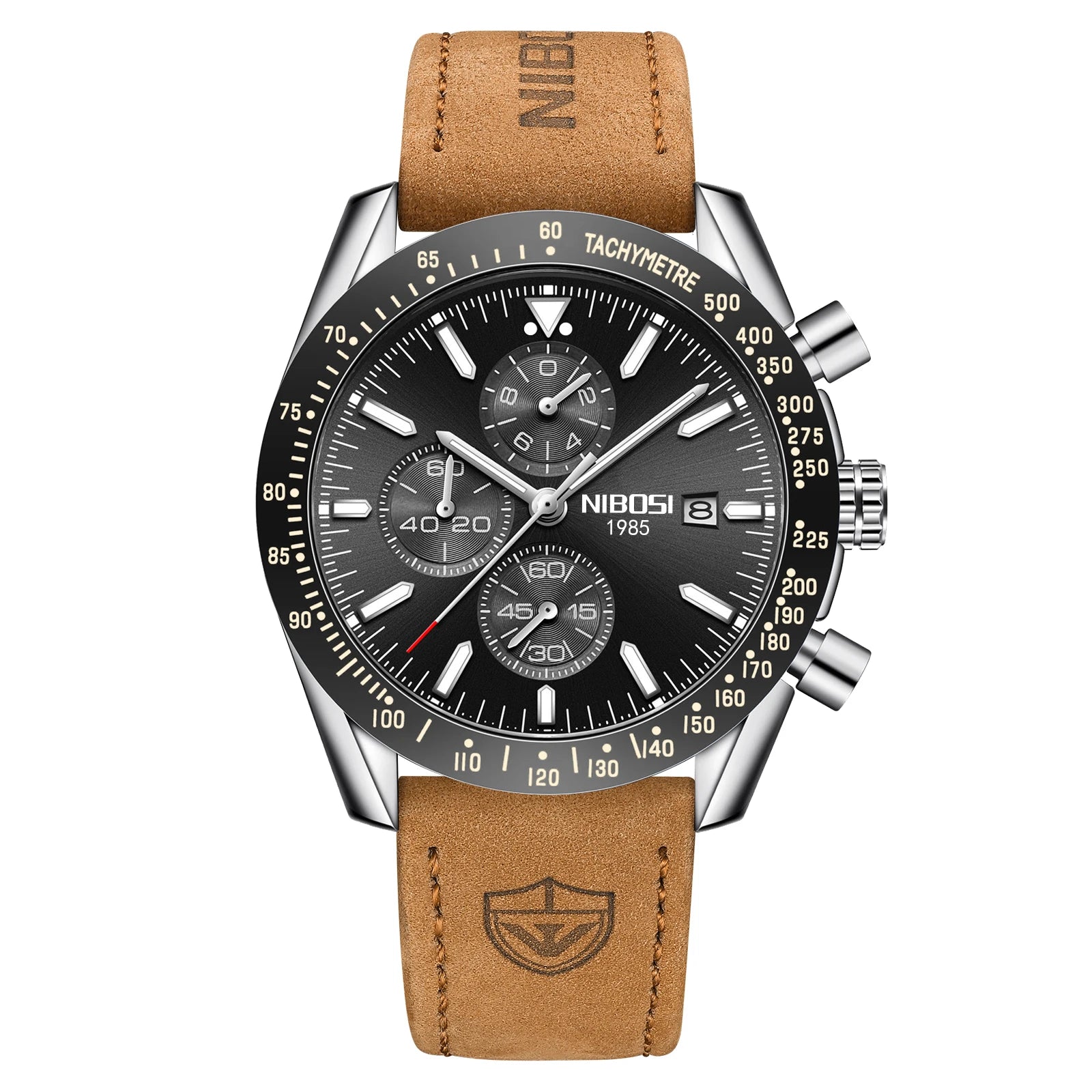 NIBOSI 2615 Business Style Men Watch Luminous Real Leather Band Wristwatch Silicone Strap Chronograph Quartz Watches