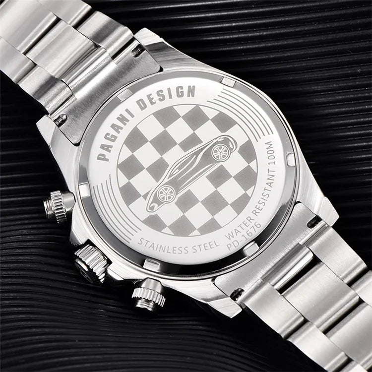 PAGANI DESIGN 1676 Classic Stainless Steel Men's Quartz Watch Ceramic Bezel Waterproof Clock Luxury Pagani Watch