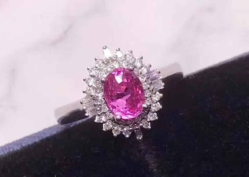 Sgarit Luxury Wedding Ring Gemstone 18k White Gold 42pc Diamond 1.77ct Pink Sapphire Rings 3.14g Jewelry Women