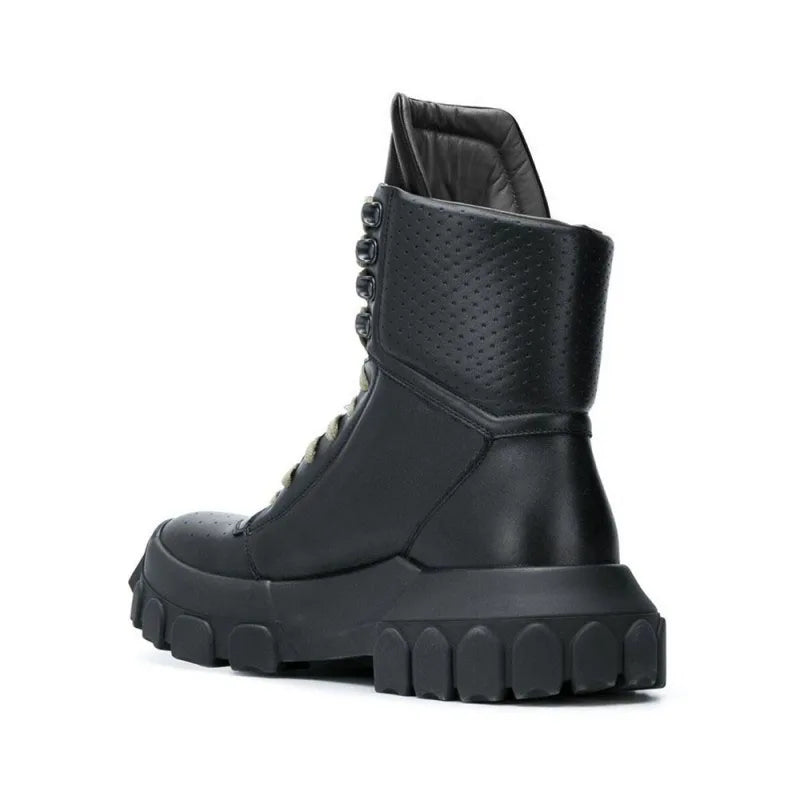 Punk Winter Men Lace Up Tactical Platform Ankle Boots Med Heels Platform Work Safety Shoes Army Genuine Leather Boots Homme