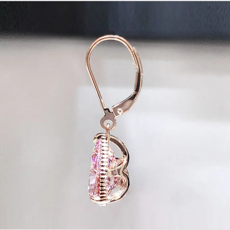 Natural Pink Quartz Drop Earrings for Women 18k Rose Gold Romantic Fashion Fine Jewelry Topaz Gemstone Bizuteria Luxury Earrings