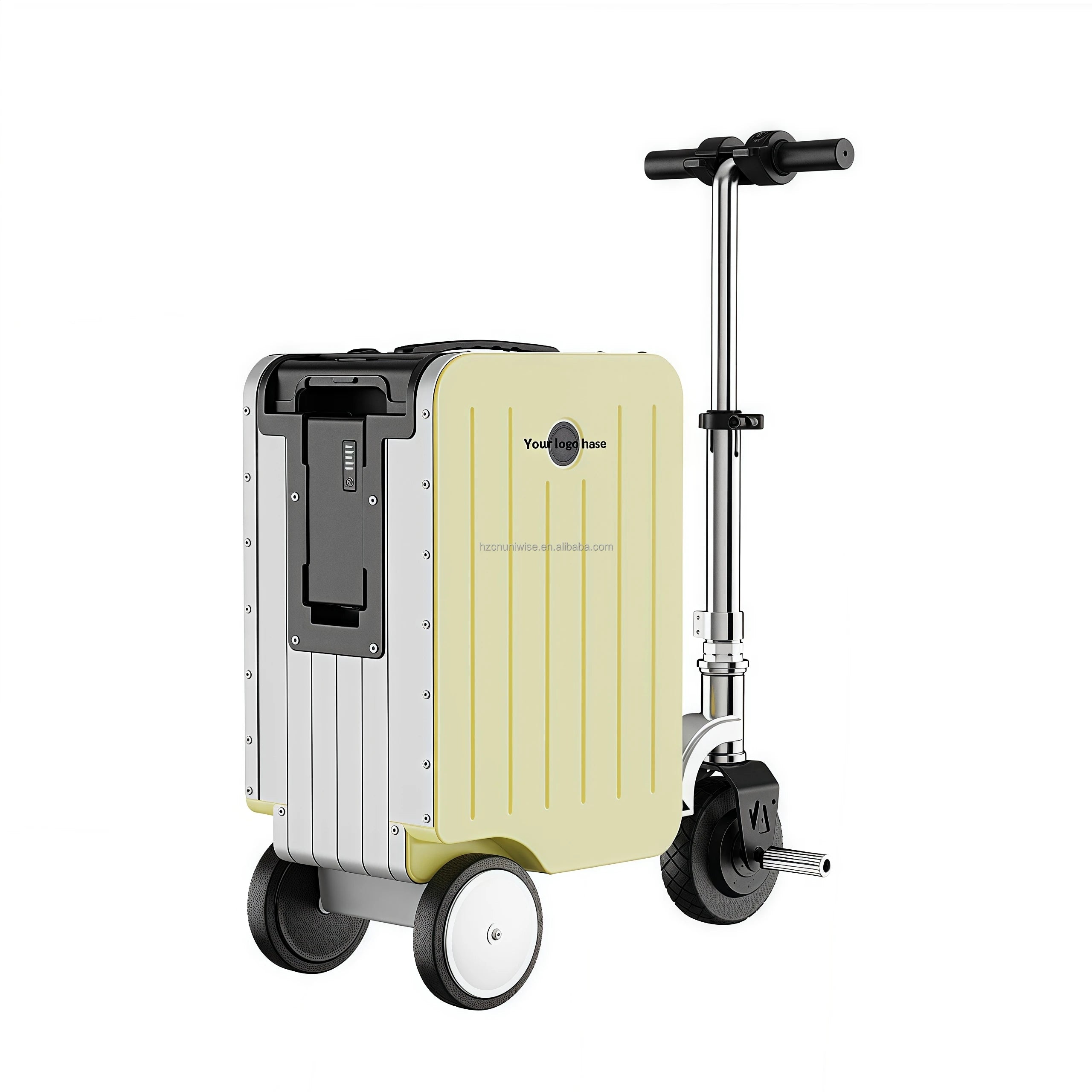 Aluminum Carry-On Luggage Motorized Chassis USB Charging — Cream | KIMLUD