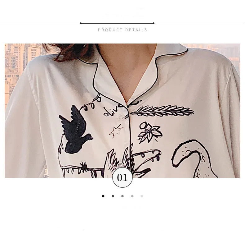 Pajamas Set – Luxury Animal Graffiti Print – Polyester Stretch | KIMLUD