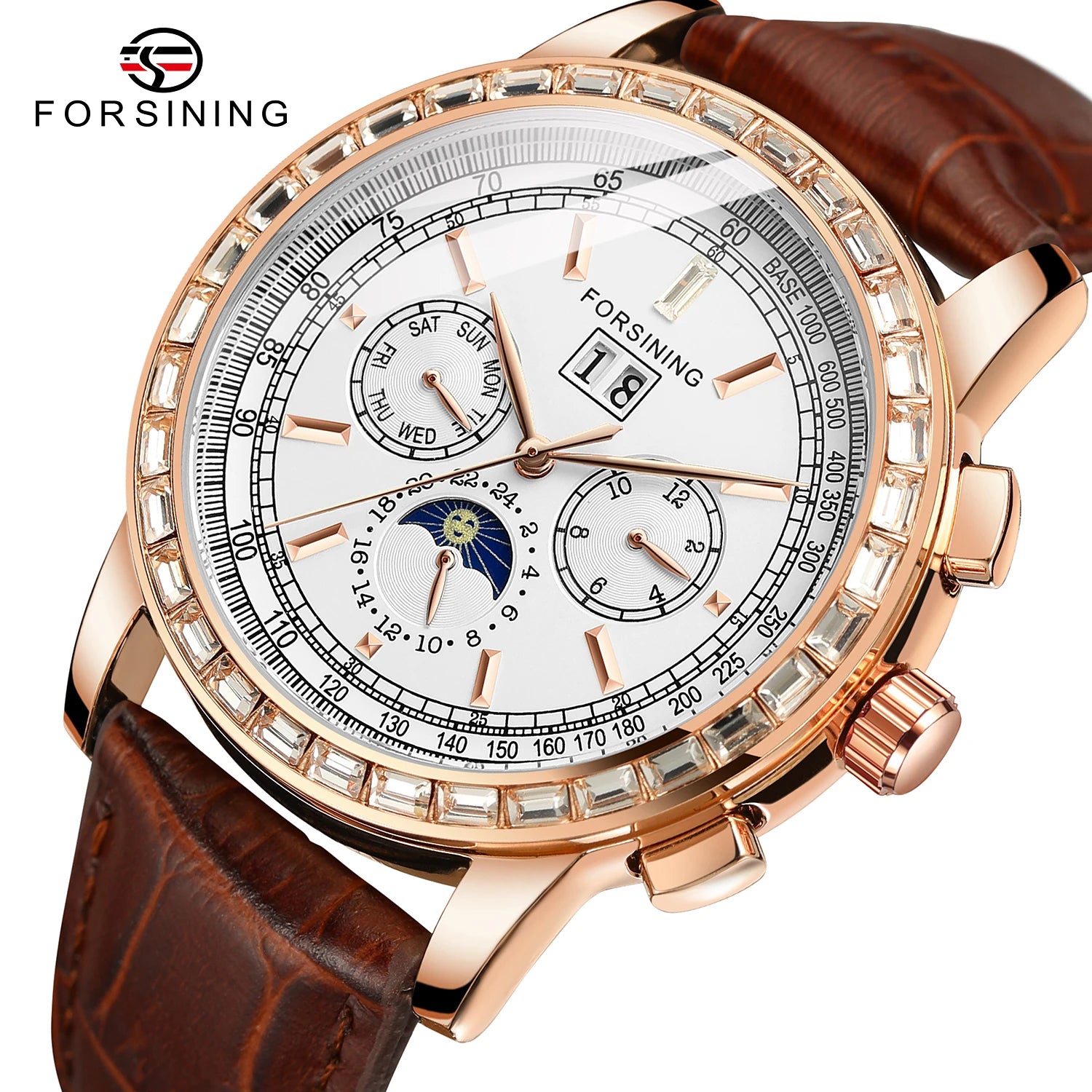 Rose Gold Stainless Steel Men's Wrist Watch Tourbillon Chronograph Leather Strap — Rose Gold | KIMLUD