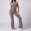 Women's Bodysuit Jumpsuit Hollow Casual Workout Wear Skinny Fit Tummy Control Solid Scrunch Butt Flare Leg Legging Jumpsuit