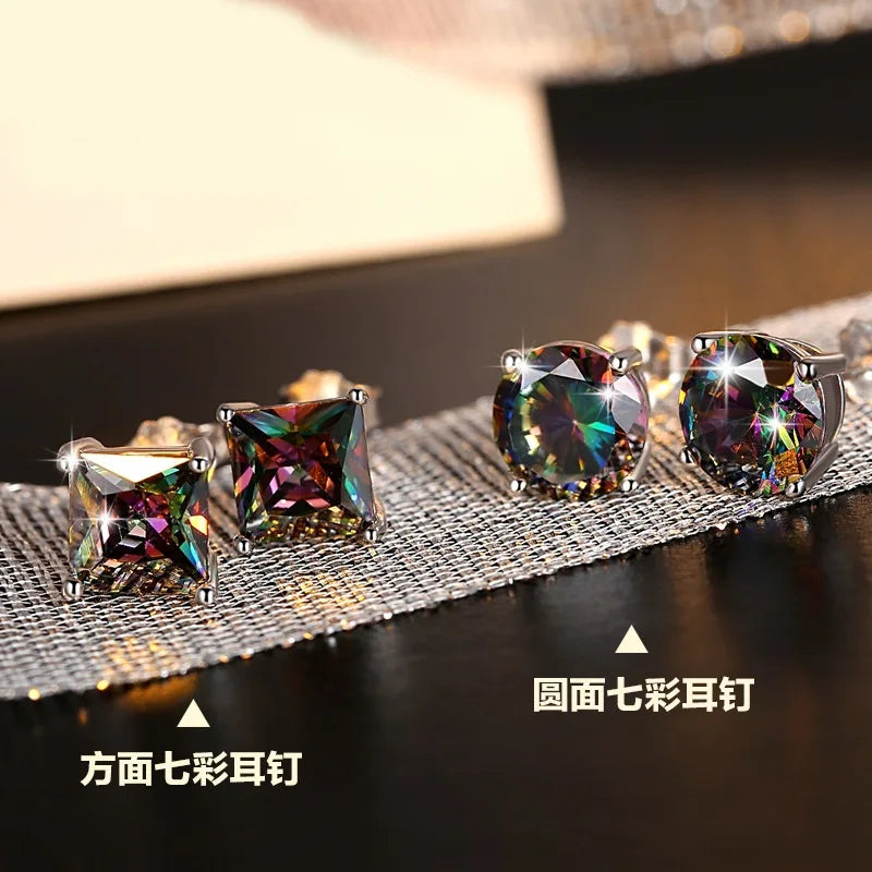 Sterling Silver Stud Earrings Crystal — Silver | KIMLUD