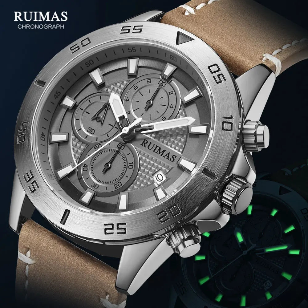 Premium Leather Strap Chronograph Watch — Black | KIMLUD