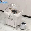 PU Leather Hair Washing Bed Integrated Basin On Wheels — White | KIMLUD