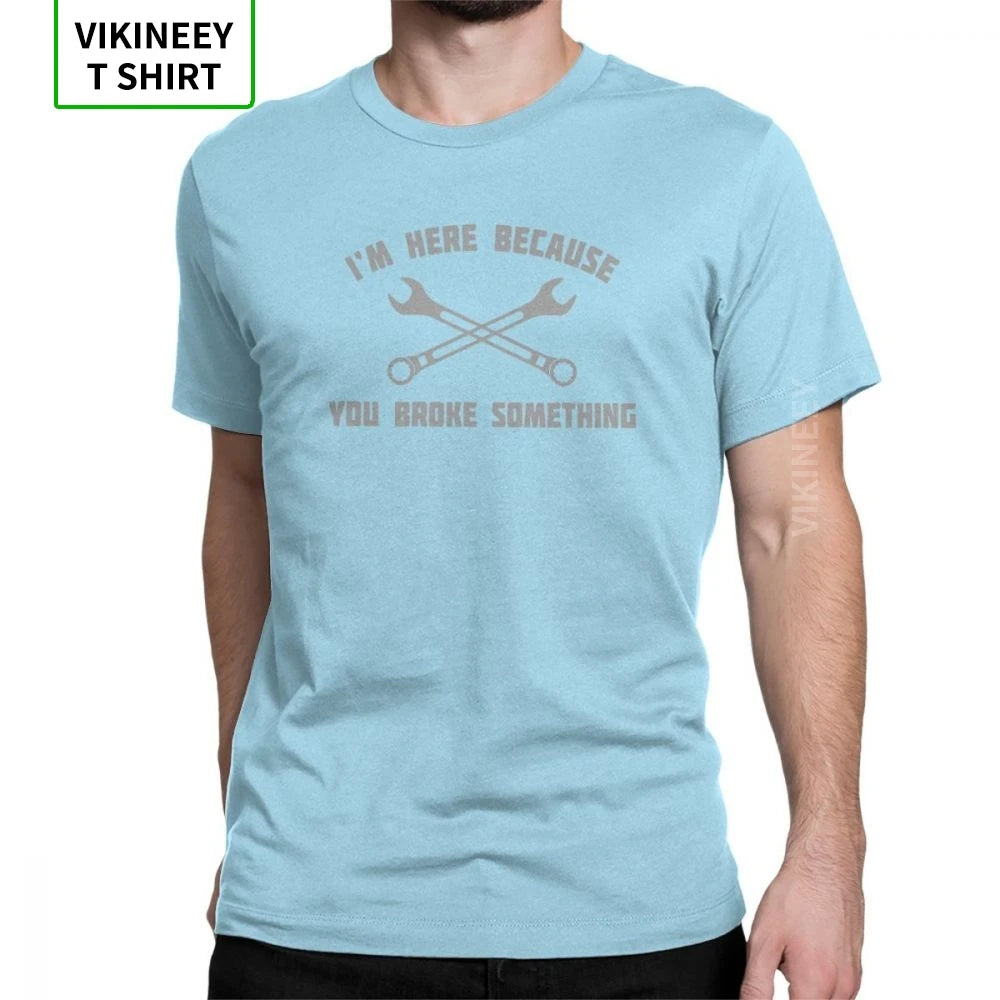 Men's T Shirt – Mechanic Car Print – Cotton Short Sleeve – Black | KIMLUD