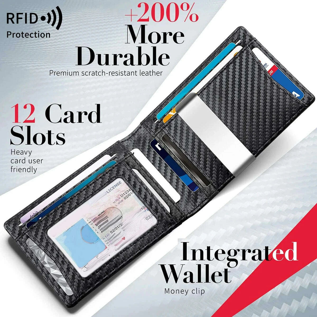 KIMLUD, RFID Blocking Men's Carbon Fiber Pattern Wallet Minimally Thin Double Fold Credit Card Holder Portable Front Pocket Wallet, KIMLUD Womens Clothes
