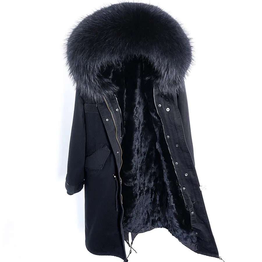 2024 Maomaokong Women coat parkas natural Fox fur collar real Fur coat X-Long jacket Rabbit fur lining winter coats 2021