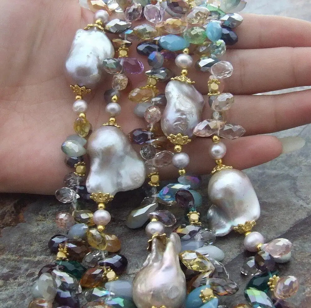 Necklace – Long Pearl Necklace – Pearl – Purple | KIMLUD