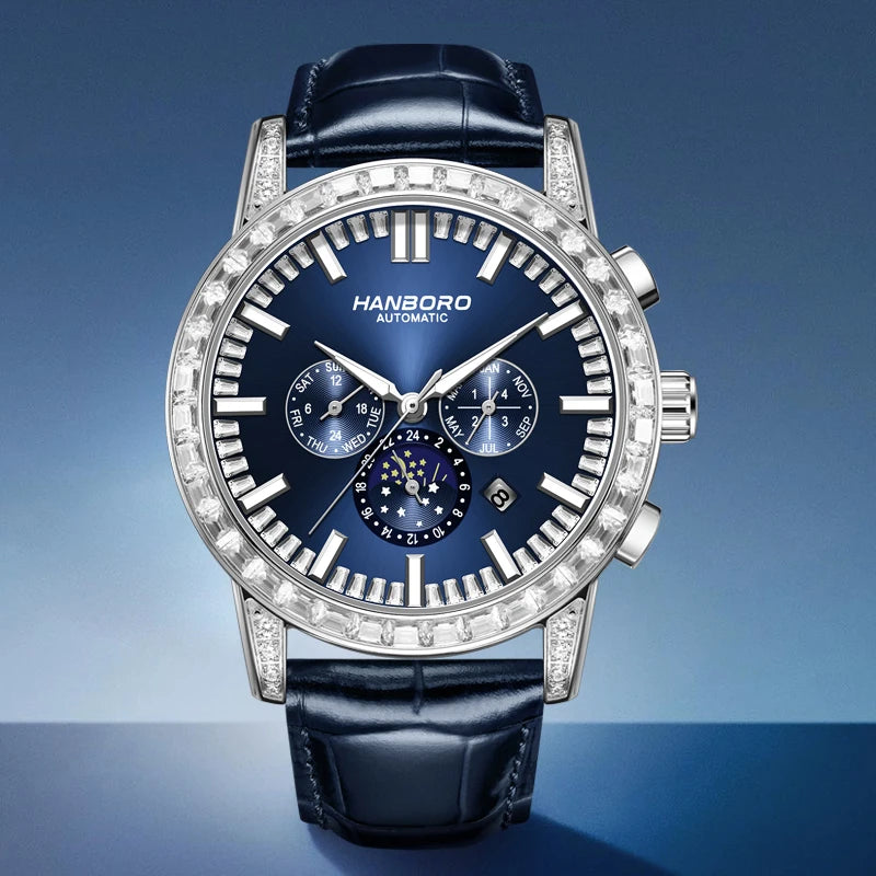 Stainless Steel Watch Fully Automatic Mechanical Movement Luminous Pointer Display — Blue Dial | KIMLUD