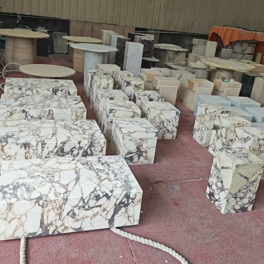 Stonekocc Luxury 100% Italy Calacatta Violet Marble Plinth Coffee Table Rectangle Base 40x40 30x30x50 100x60x30cm Home Furniture