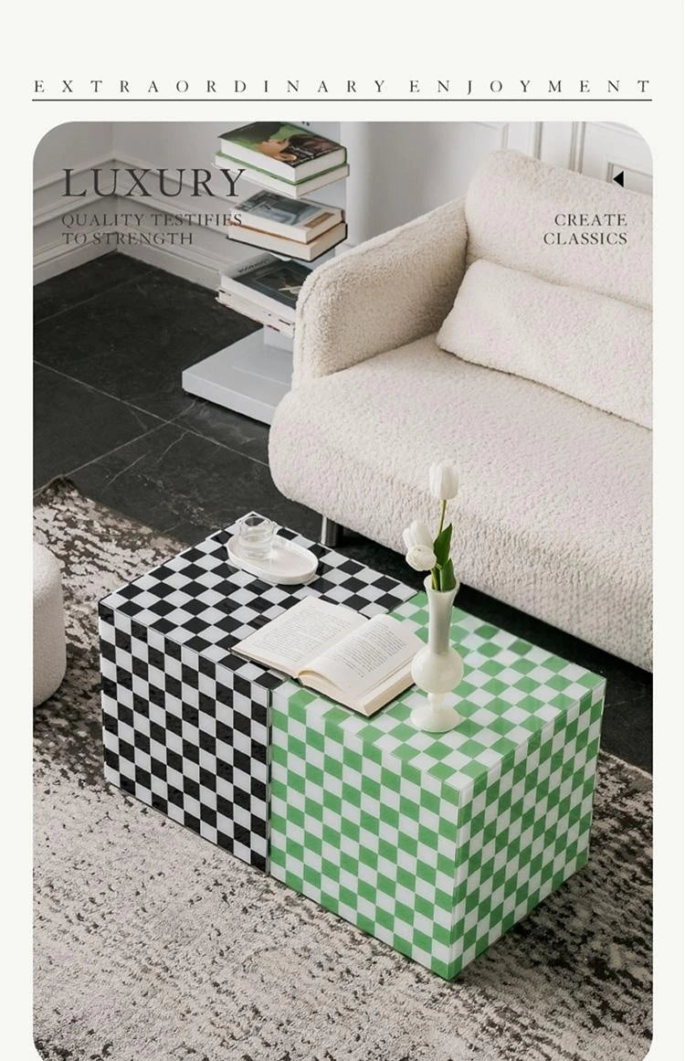 Acrylic Coffee Table Checkerboard Cube — Clear | KIMLUD