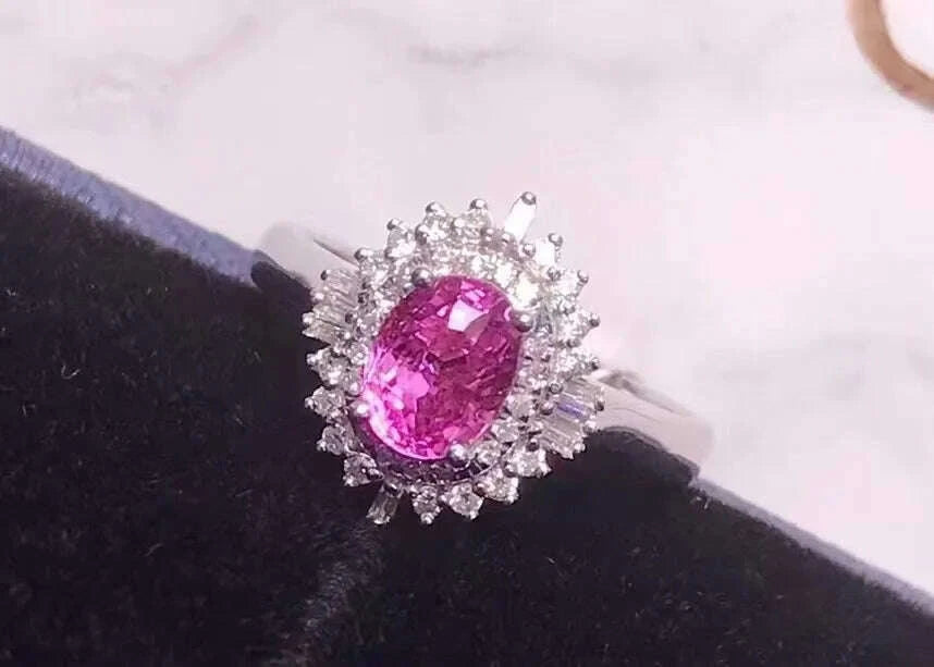 KIMLUD, Sgarit Luxury Wedding Ring Gemstone 18k White Gold 42pc Diamond 1.77ct Pink Sapphire Rings 3.14g Jewelry Women, KIMLUD Womens Clothes