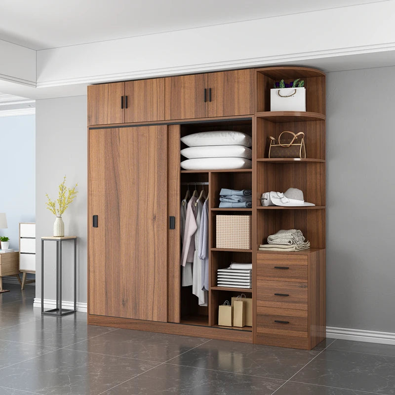 Wooden Wardrobe Minimalist Modern Bedroom Cabinet With Sliding Doors — White | KIMLUD