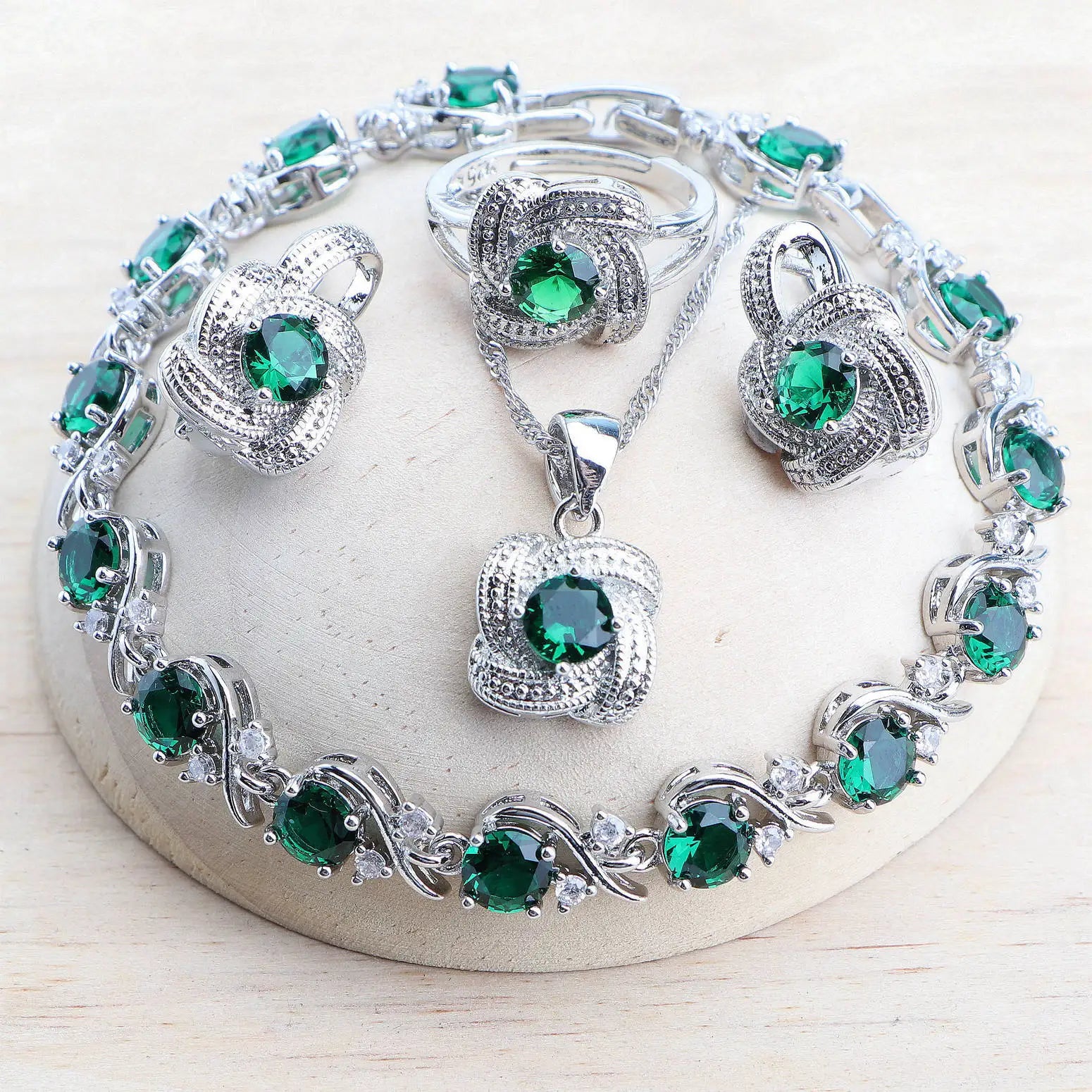 Sterling Silver Jewelry Set Blue Zirconia — Blue | KIMLUD