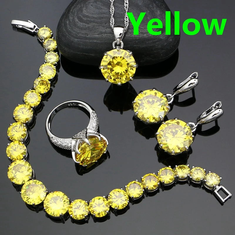 Sterling Silver Bridal Jewelry Set Cubic Zirconia — Canary Yellow | KIMLUD