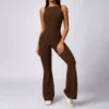 Women's Bodysuit Jumpsuit Hollow Casual Workout Wear Skinny Fit Tummy Control Solid Scrunch Butt Flare Leg Legging Jumpsuit