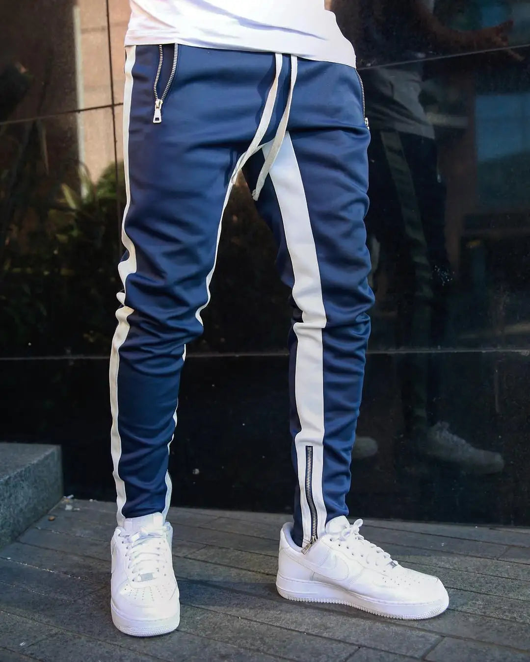 Cotton-Poly Broadcloth Joggers For City Running — Navy | KIMLUD