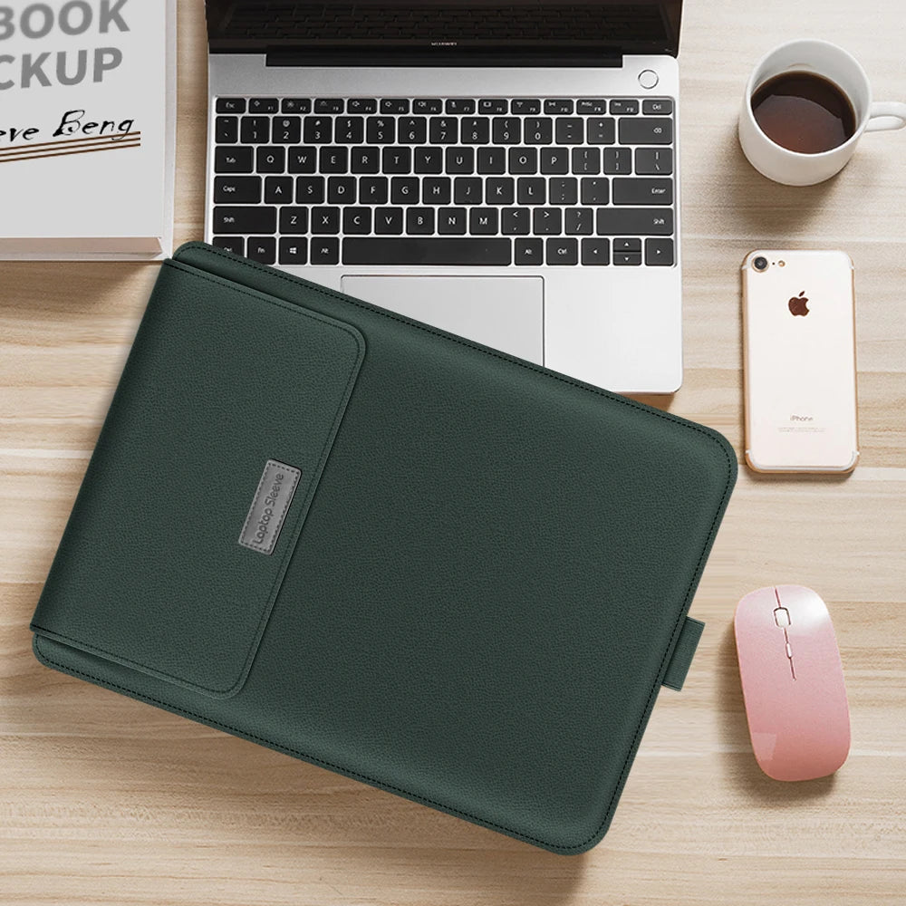 PU Leather Stand Cover MacBook Pro 16 Case — Dark Green | KIMLUD