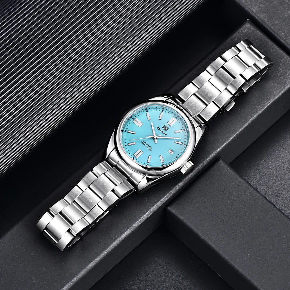 BENYAR Top Brand New Men Mechanical Wristwatches Stainless Steel Sports Automatic Watch 10Bar Waterproof Diving Watch for Men