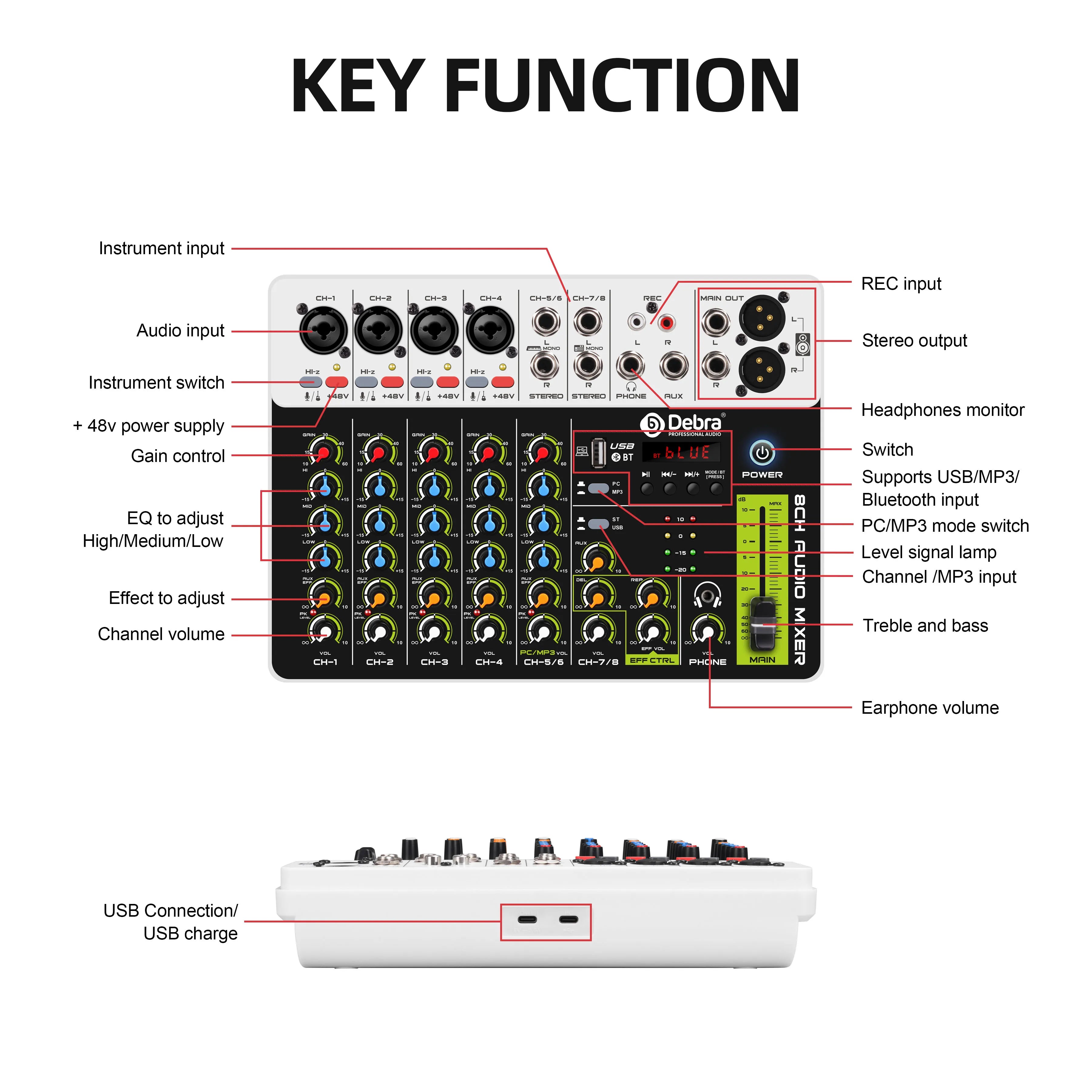 Mixing DJ Controller/Audio Console Mixer Sound Speaker Professional Mixer Audio Digital Audio Mixer V8