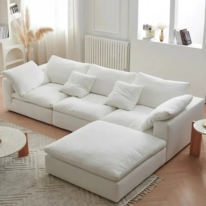 Wabi-Sabi Modern Furniture Square Sponge Upholstered Sectional Sofa Set Blended Cotton Linen Cover Eco-Friendly Durable Villa