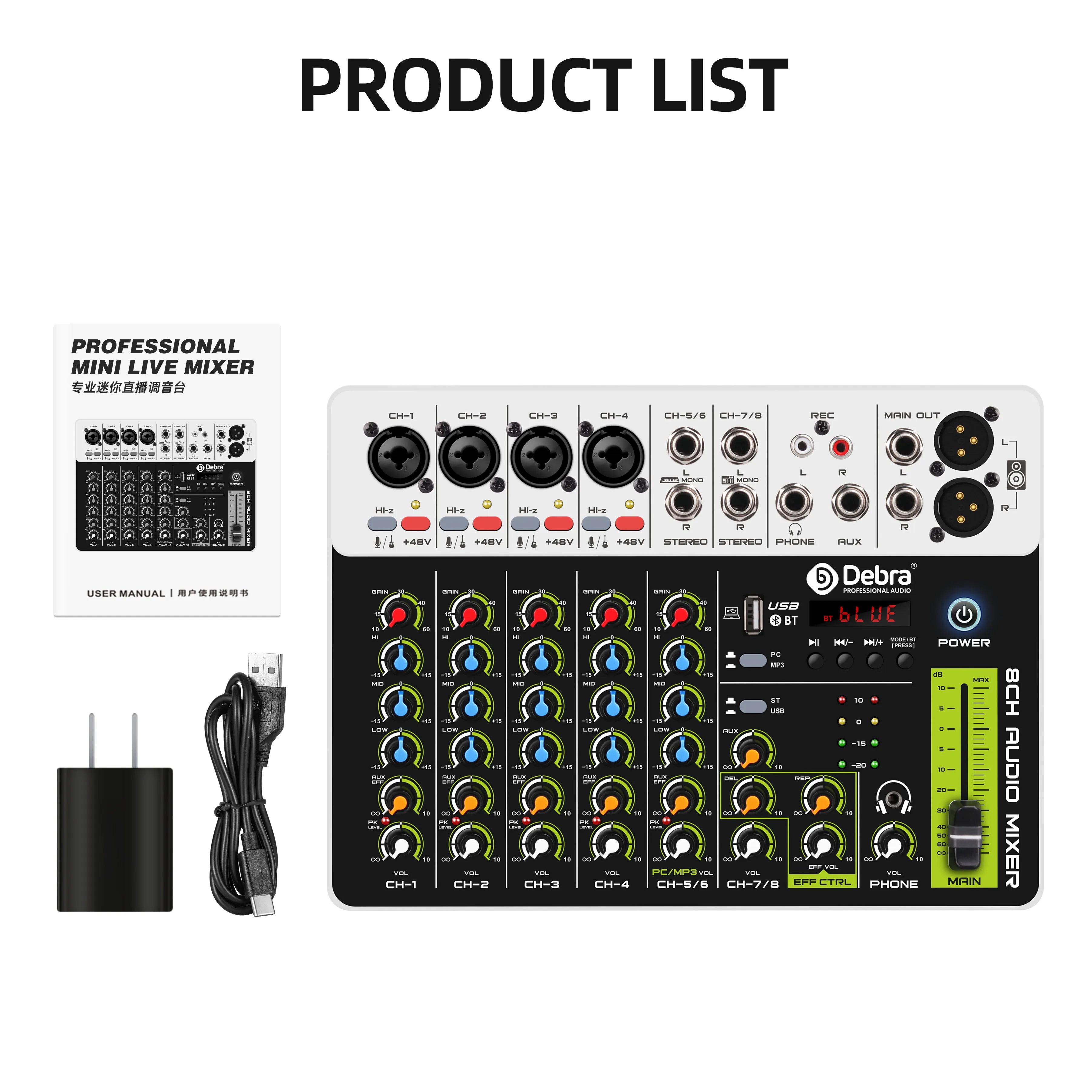 Mixing DJ Controller/Audio Console Mixer Sound Speaker Professional Mixer Audio Digital Audio Mixer V8