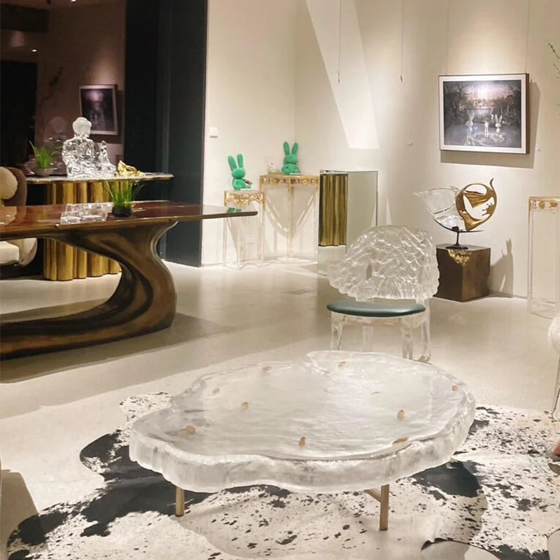 Modern Asymmetrical Transparent Coffee Table Creative Design for Luxury Tea Table Panel Small Apartment Living Room Furniture