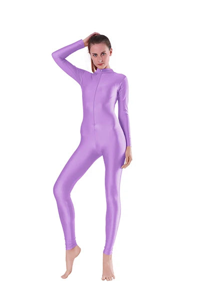 Unitard – Front Zip Mock Neck Long Sleeve – Nylon Elastane | KIMLUD
